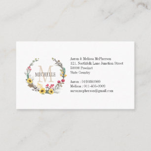 Personalised Floral Monogram Woodland Blossoms Business Card