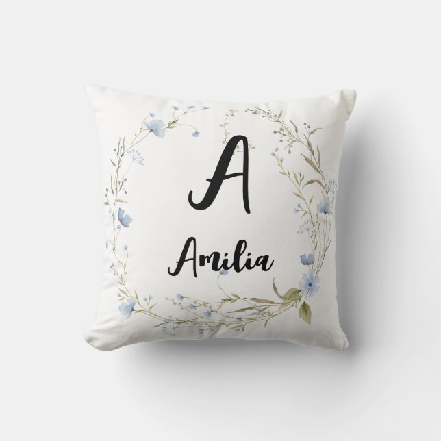  Personalised  Floral Monogrammed Throw Pillow (Front)