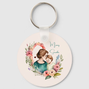 Personalised Floral Mother and Daughter Son Key Ring