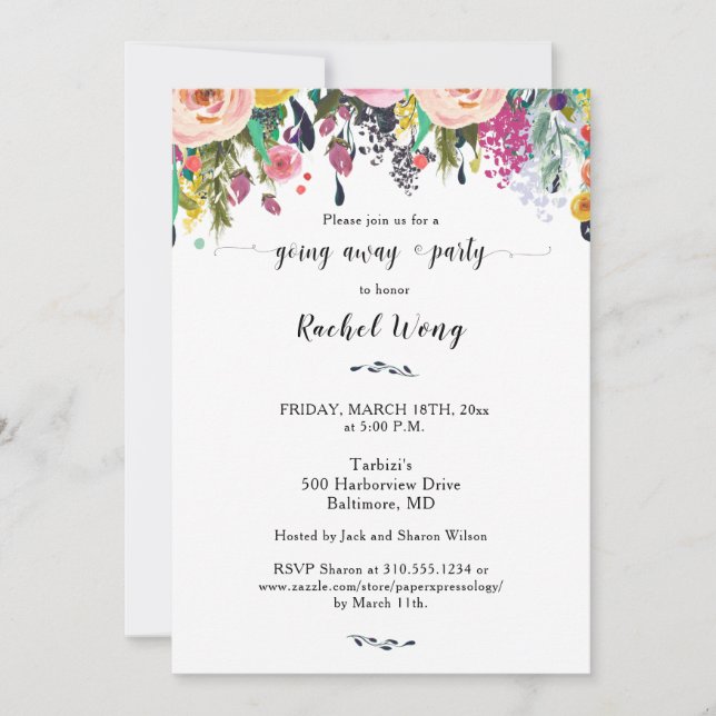Personalised Floral Moving Going Away Party Photo Invitation (Front)
