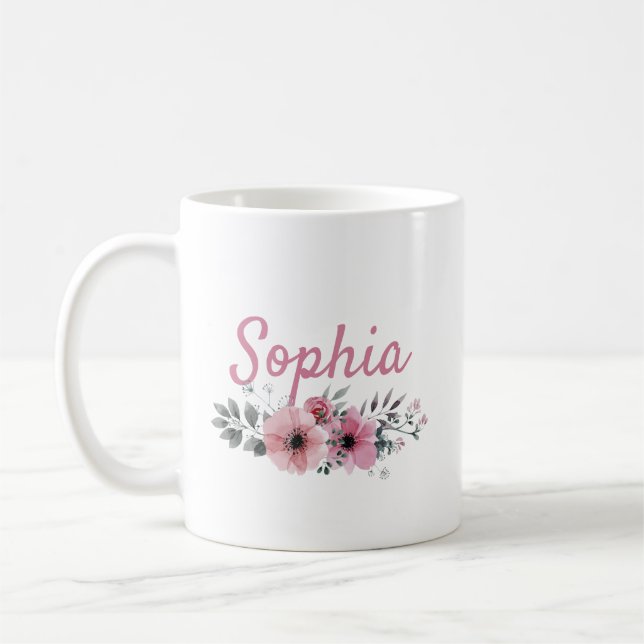 Personalised Floral Mug With Name (Left)