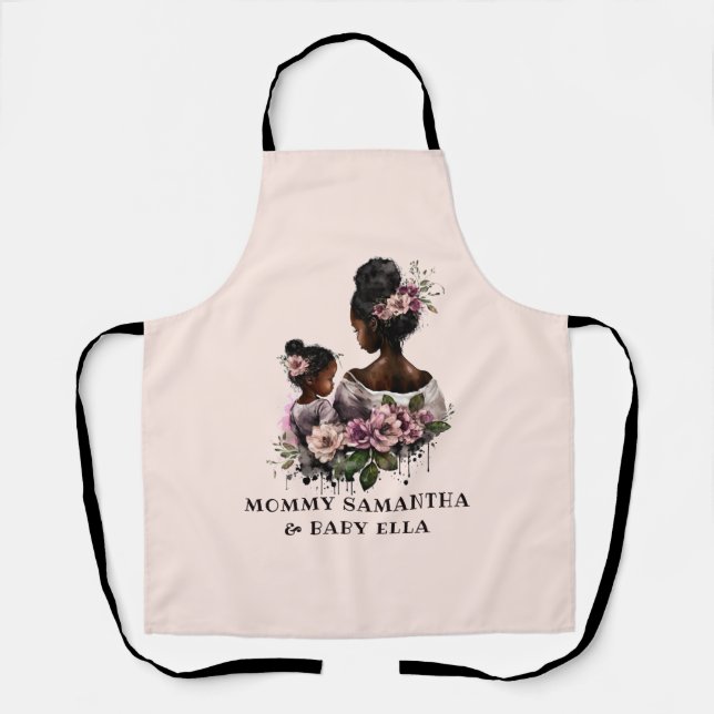 Personalised Floral Mum and Baby (2) Apron (Front)