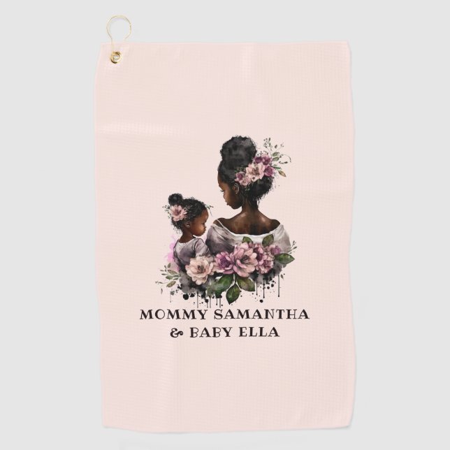 Personalised Floral Mum and Baby (2) Golf Towel (Front)