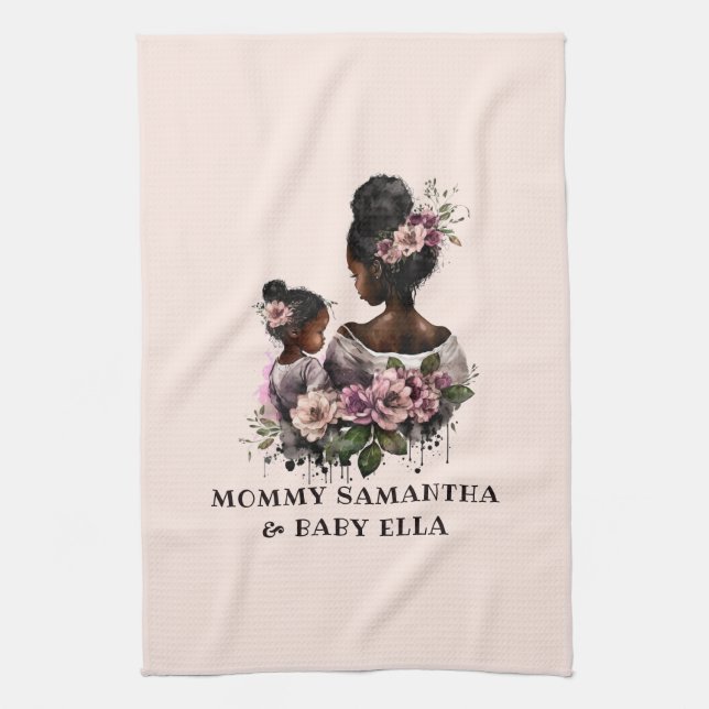 Personalised Floral Mum and Baby (2) Tea Towel (Vertical)