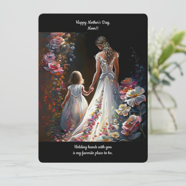Personalised Floral Mum Daughter Illustration Card (Standing Front)