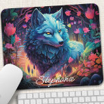 Personalised Floral Mystical Wolf Mouse Mat<br><div class="desc">Transform your workspace into a mystical haven with this personalised mouse pad featuring a majestic wolf howling amidst an enchanted forest. The captivating scene, illuminated by the moon's ethereal glow, evokes a sense of wonder and adventure. Add a personal touch with your name or a meaningful quote. The smooth surface...</div>