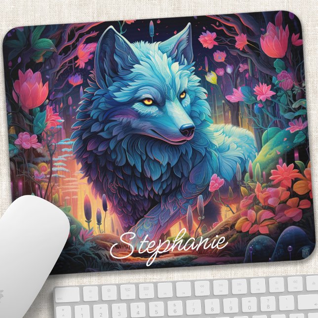 Personalised Floral Mystical Wolf Mouse Mat (Creator Uploaded)
