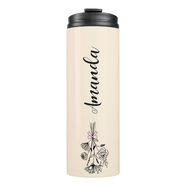 Personalised Floral Name Birth Month Flower Beige Thermal Tumbler (Front)