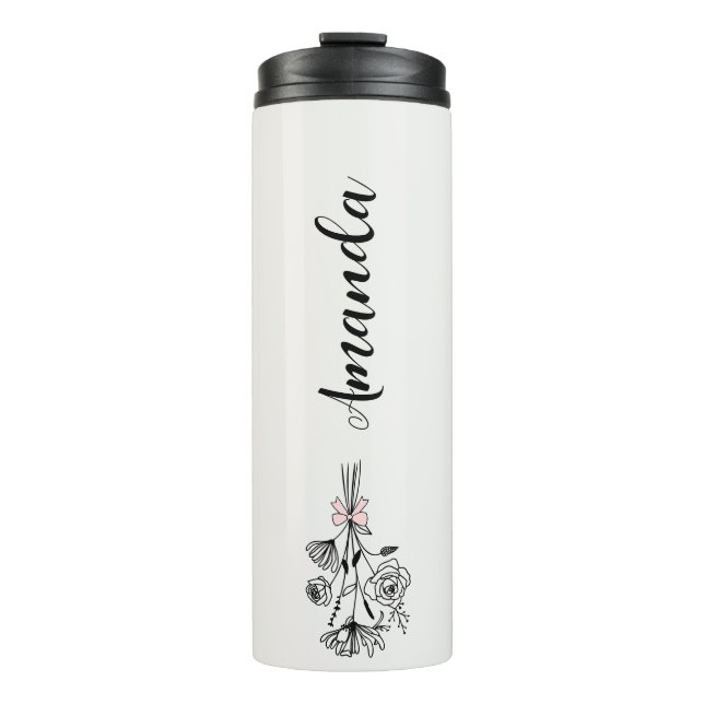 Personalised Floral Name Birth Month Flower Grey Thermal Tumbler (Front)