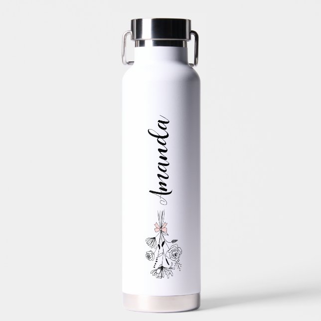 Personalised Floral Name Birth Month Flower Water Bottle (Front)