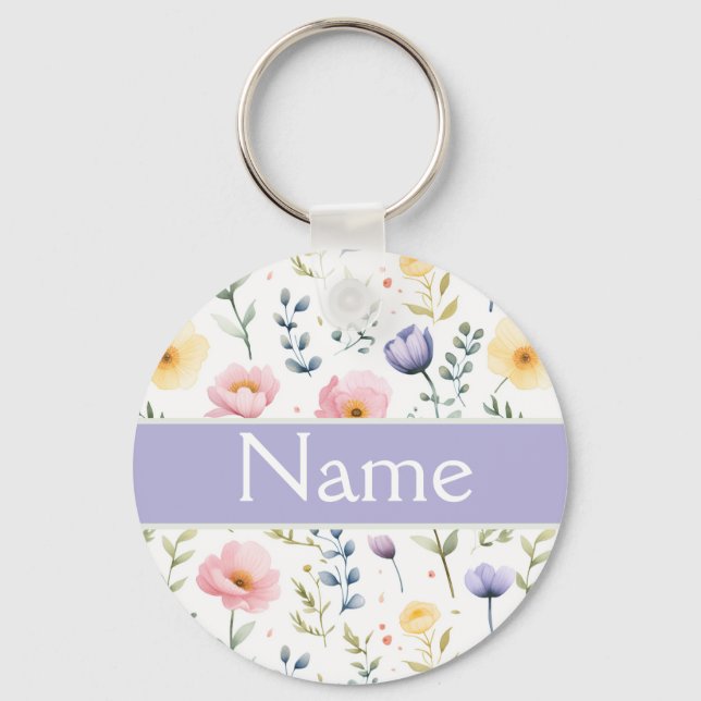 Personalised Floral Name Key Ring (Front)