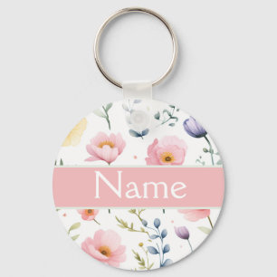 Personalised Floral Name Key Ring