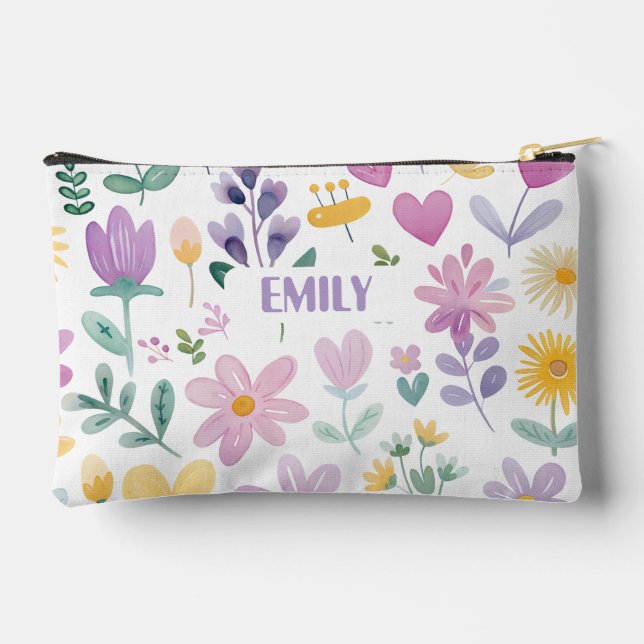 Personalised Floral Name Pencil Case Accessory Pouch (Back)