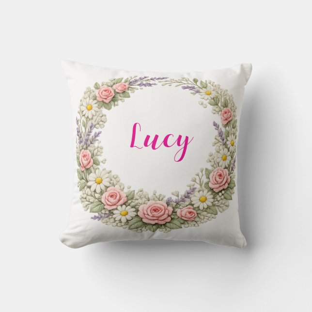 Personalised Floral Name Pillow Custom Gift  (Front)