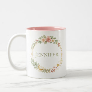 Personalised Floral Name Watercolor Flowers & Gold Two-Tone Coffee Mug