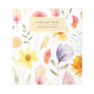 Personalised Floral Notepad Custom Name