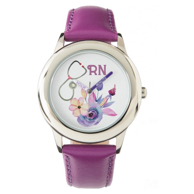 Personalised Floral Nurse Monogram Gift Watch (Front)