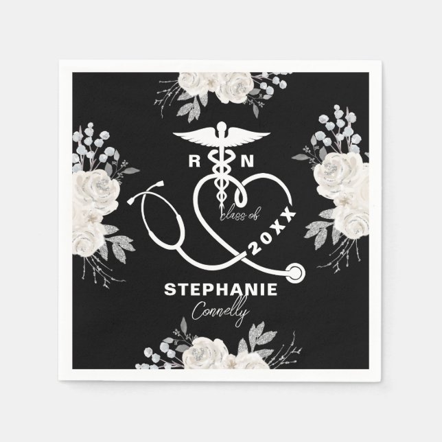 Personalised Floral Nursing School Graduation Napkin (Front)