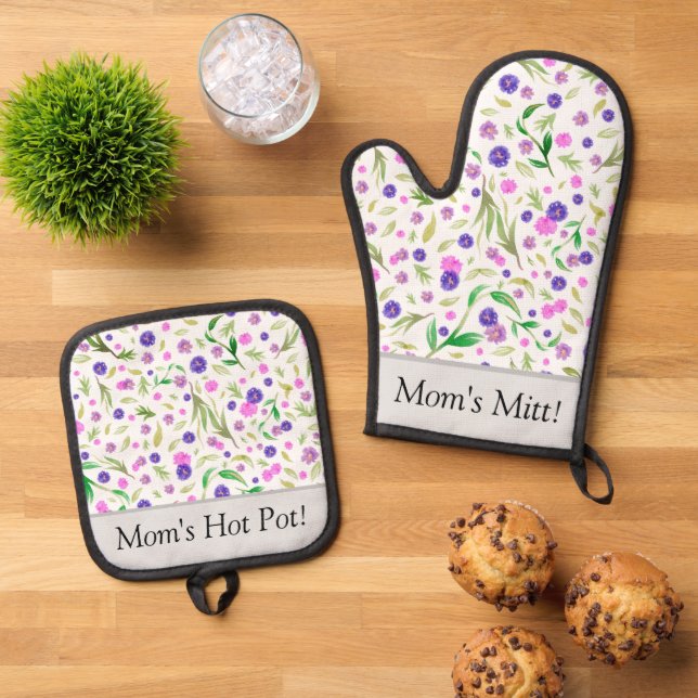 Personalised Floral Oven Mitt And Pot Holder Set  (Top Down)