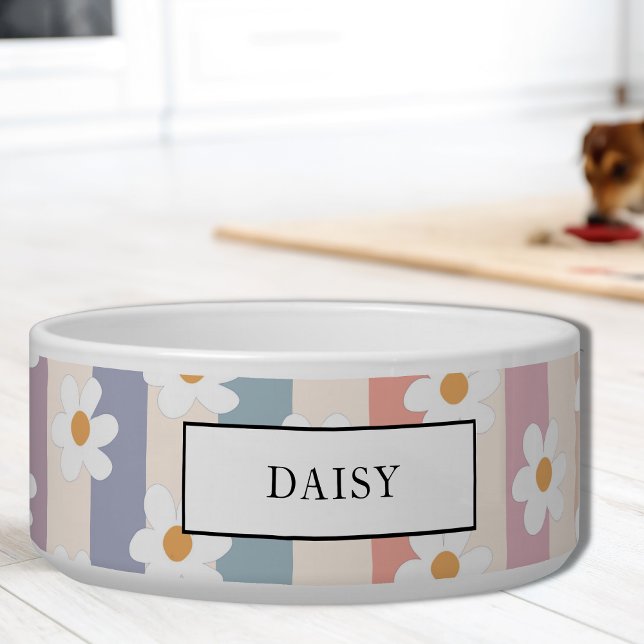 Personalised Floral Pastel Stripes Pet Bowl (Creator Uploaded)
