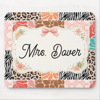 Personalised Floral Patchwork Teacher Mouse Pad