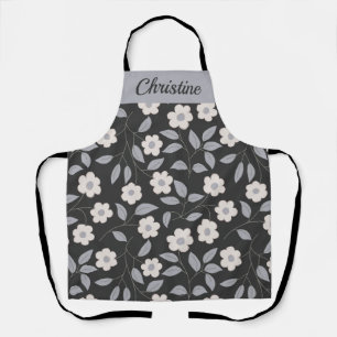 Personalised Floral Pattern Custom Name on Black  Apron