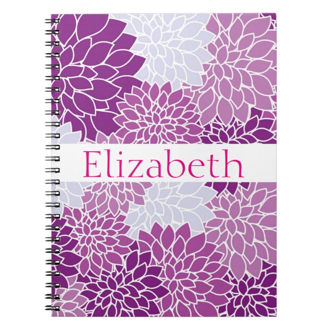 Personalised Floral Pattern Pink White Purple Notebook (Front)