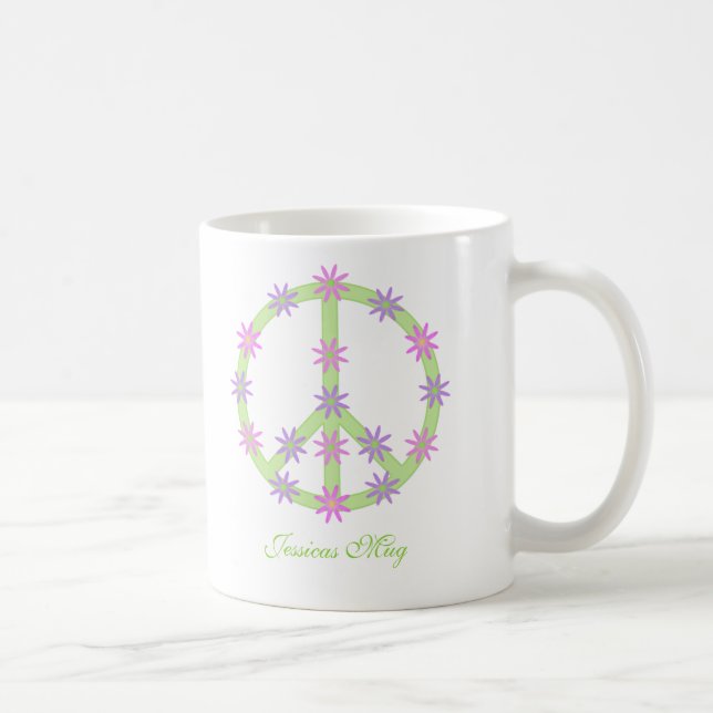 Personalised Floral Peace Sign Mug (Right)