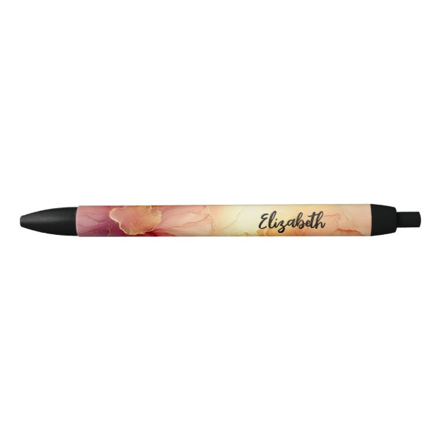 Personalised Floral Peach & Gold Alcohol Ink Pen (Front)