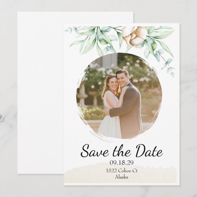 Personalised Floral Photo Save The Date (Front/Back)