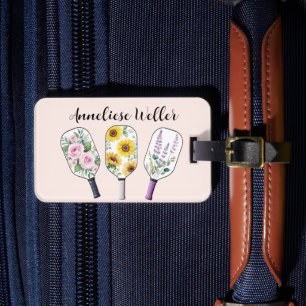 Personalised Floral Pickleball Luggage Tag
