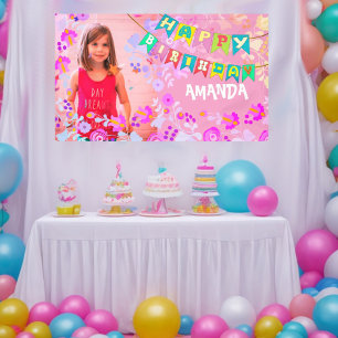 Personalised floral picture happy birthday  banner