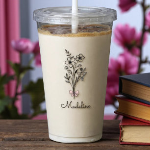 Personalised Floral Pink Bow For Bridesmaid Acrylic Tumbler