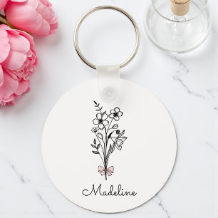 Personalised Floral Pink Bow For Bridesmaid Key Ring