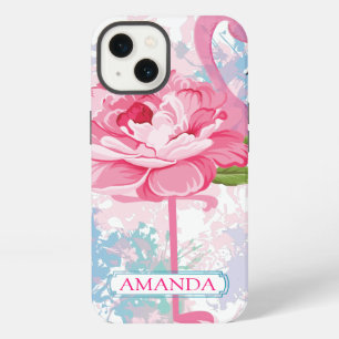 Personalised Floral Pink flamingo design iPhone 13 Case