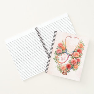 Personalised Floral Pink Rose Stethoscope Notebook