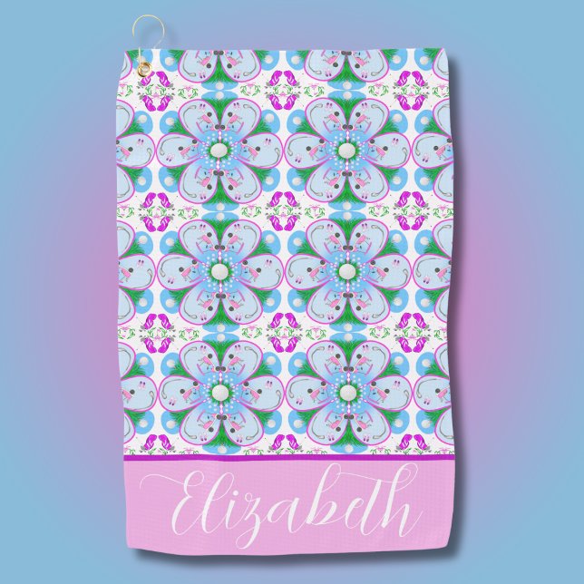 Personalised Floral Pink Women's Golf Pattern Towel (Creator Uploaded)