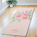 Personalised Floral Pink Yoga Mat<br><div class="desc">This floral yoga mat is decorated with a watercolor bouquet of roses and foliage in shades of pink, coral, and green on a blush pink background. A text template is included to personalise this design with your name and monogram making this yoga mat unique to you. Original Watercolor © Michele...</div>