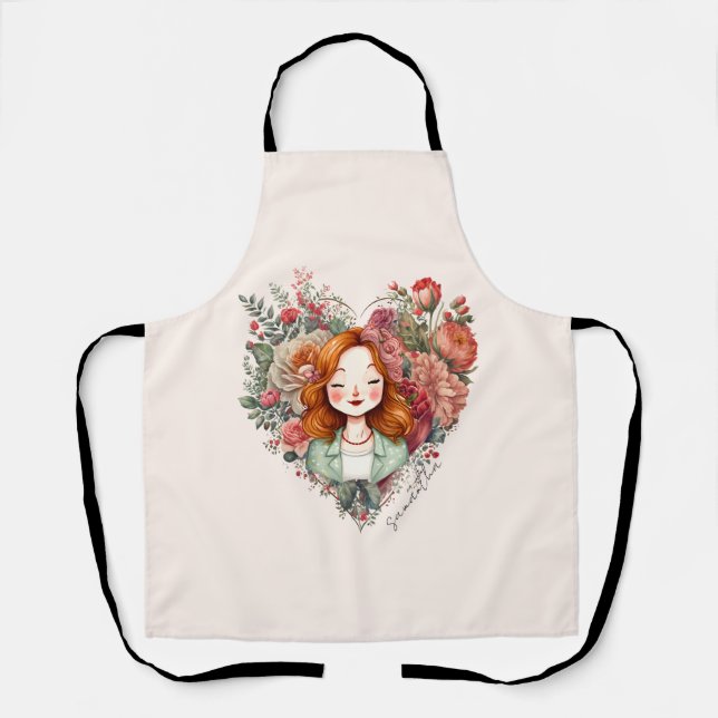 Personalised Floral Pretty Lady Apron (Front)