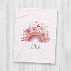 Personalised Floral Rainbow Kids Custom Name Fleece Blanket