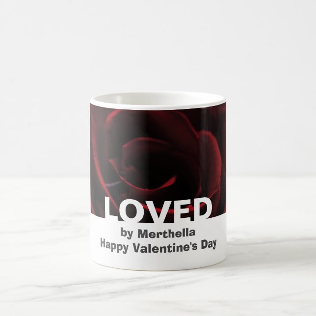 Personalised Floral Red Rose LOVED Valentines Coffee Mug (Center)