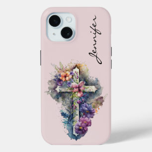 Personalised Floral Religious iPhone 15 Phone Case