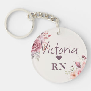 Personalised Floral RN Custom Name & Initials Key Ring