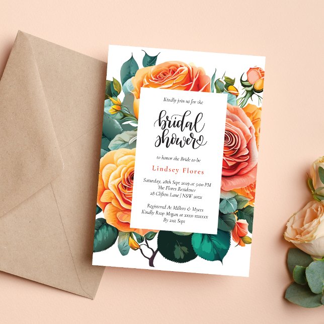 Personalised Floral Rose Greenery Bridal Shower  Invitation (Creator Uploaded)