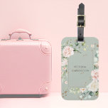 Personalised Floral Sage Green Watercolor Gold Luggage Tag<br><div class="desc">Gorgeous gold splashes of faux glitter with pink blush delicate flowers on a sage green background. This luggage tag is perfect for the feminine woman.  So chic and sophisticated just like her.  Such an elegant design.  I’ve enjoyed creating this design for you. Zazzle guarantees 100% customer service and satisfaction.</div>