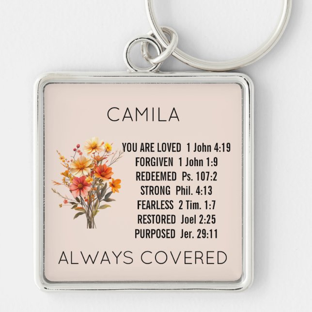 Personalised Floral Scripture Keychain (Front)