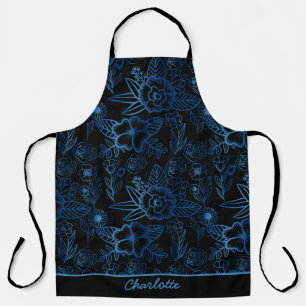 Personalised floral seamless pattern blue black  apron