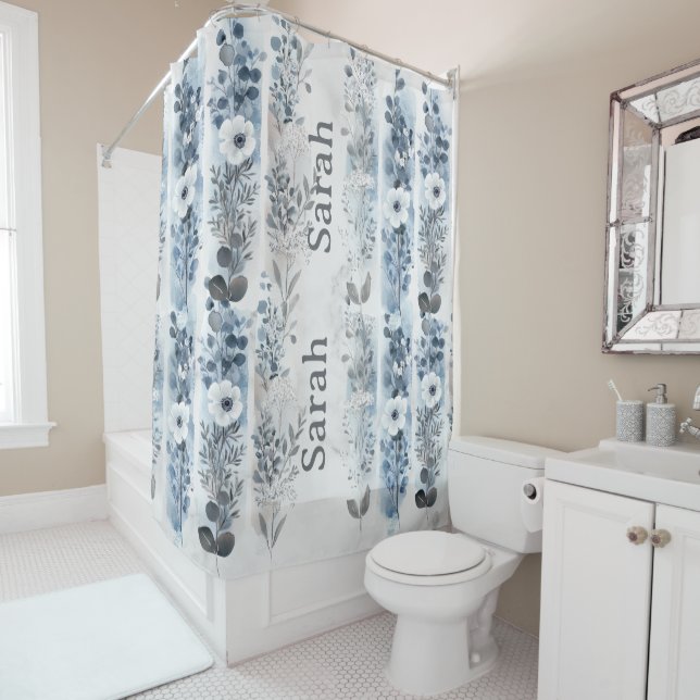 Personalised Floral Shower Curtain with Name (In Situ)