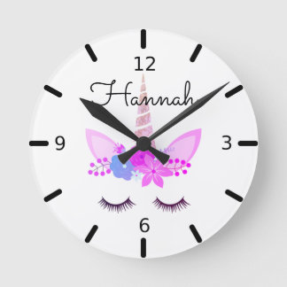 Personalised Floral Sleeping Unicorn Round Clock