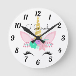 Personalised Floral Smiling Unicorn Round Clock